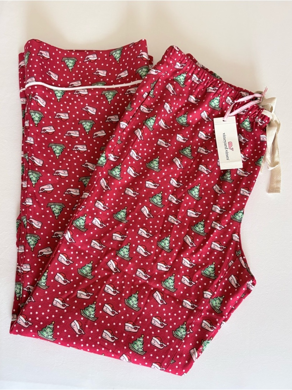 NWT Vineyard Vines Women’s Red Christmas Whale Flannel Lounge Pants S PJ Pants - Picture 2 of 6